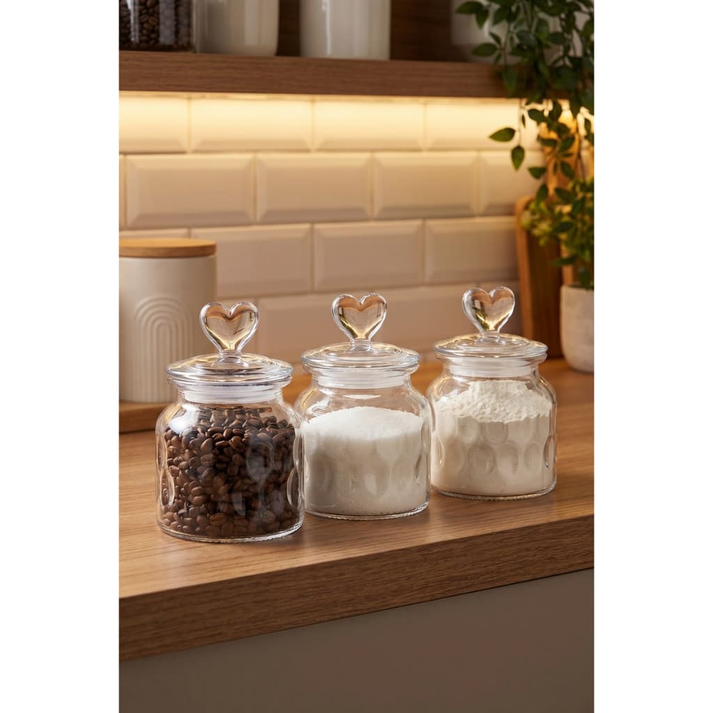 1ou 3 Pote Hermético 650ml Vidro Coração Transparente - Bomboniere Multiuso Cozinha Organização Decoração Biscoito