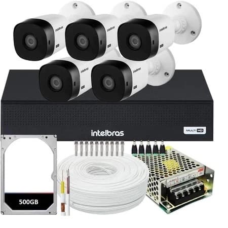 Kit 5 Camera de Seguranca Intelbras Bullet vhl 1120b Externa Dvr 8 canais multi hd