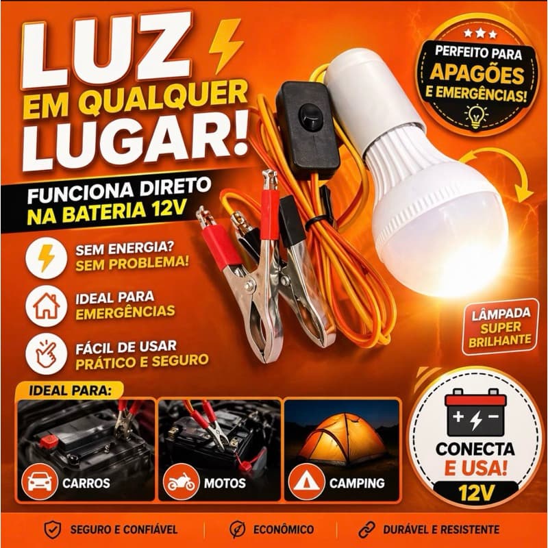 Pendente Automotivo 12V LED 5W Lanterna de Emergência Ultra Forte com Garra Jacaré