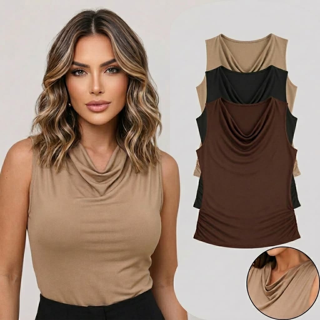 KIT 2 Blusa Regata Feminina Gola Boba Alça Larga Grossa Costas Fechada Tecido Regula Temperatura