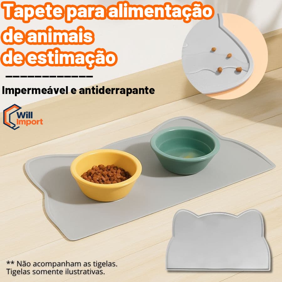 Tapete de Silicone para Comedouro Pet Impermeável Antiderrapante Sem Sujeira Espalhada no Chão