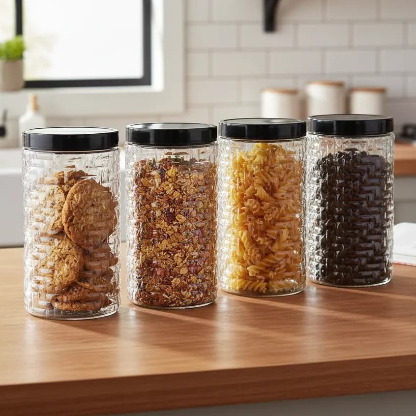 Kit 4 Potes Para Mantimentos 1,5 Litros Tampa De Rosca Porta Bolachas Biscoito Resistente Multiuso