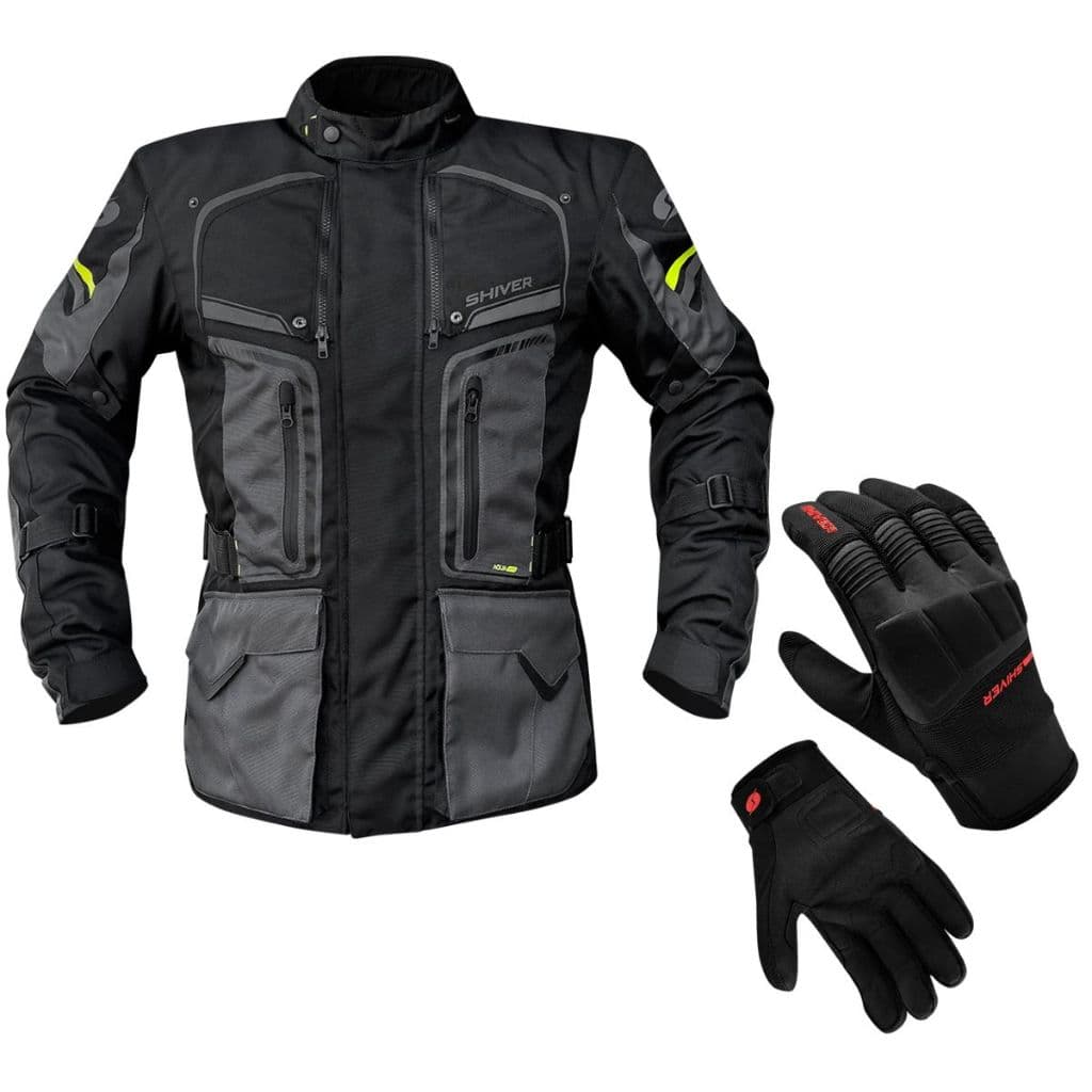 JAQUETA MOTOQUEIRO MOTOCICLISTA IMPERMEAVEL ADV TOURING SHIVER + LUVA ROCKET PILOTO COM PROTEÇÃO ESTILO X11