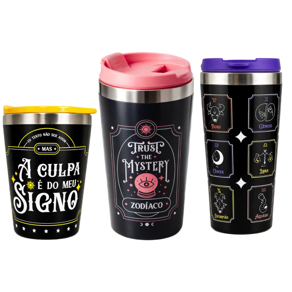 Copo Térmico Signos Zodíaco Tampa Antivazamento Água Café Trabalho Escritório