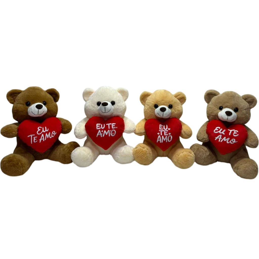 Urso de Pelúcia 30cm com Coração Eu Te Amo Fofo Macio Presente Romântico Dia dos Namorados