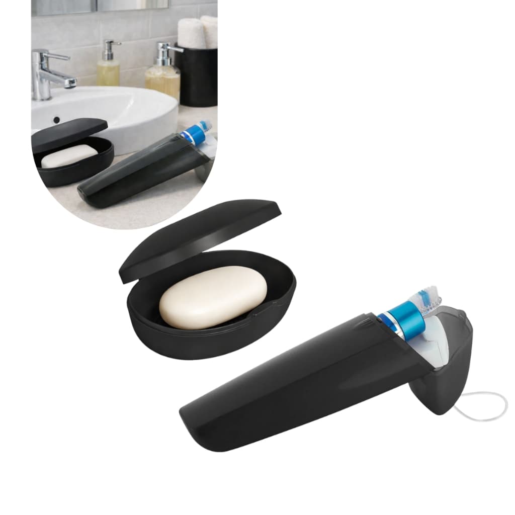 Kit Viagem Porta Escova Pasta E Sabonete Preto Compacto OU