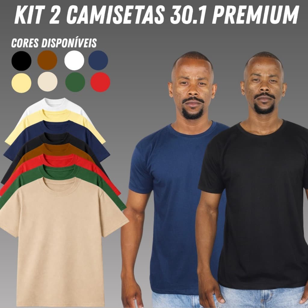 Kit 2 Camiseta Masculina Lisa 100% Algodão