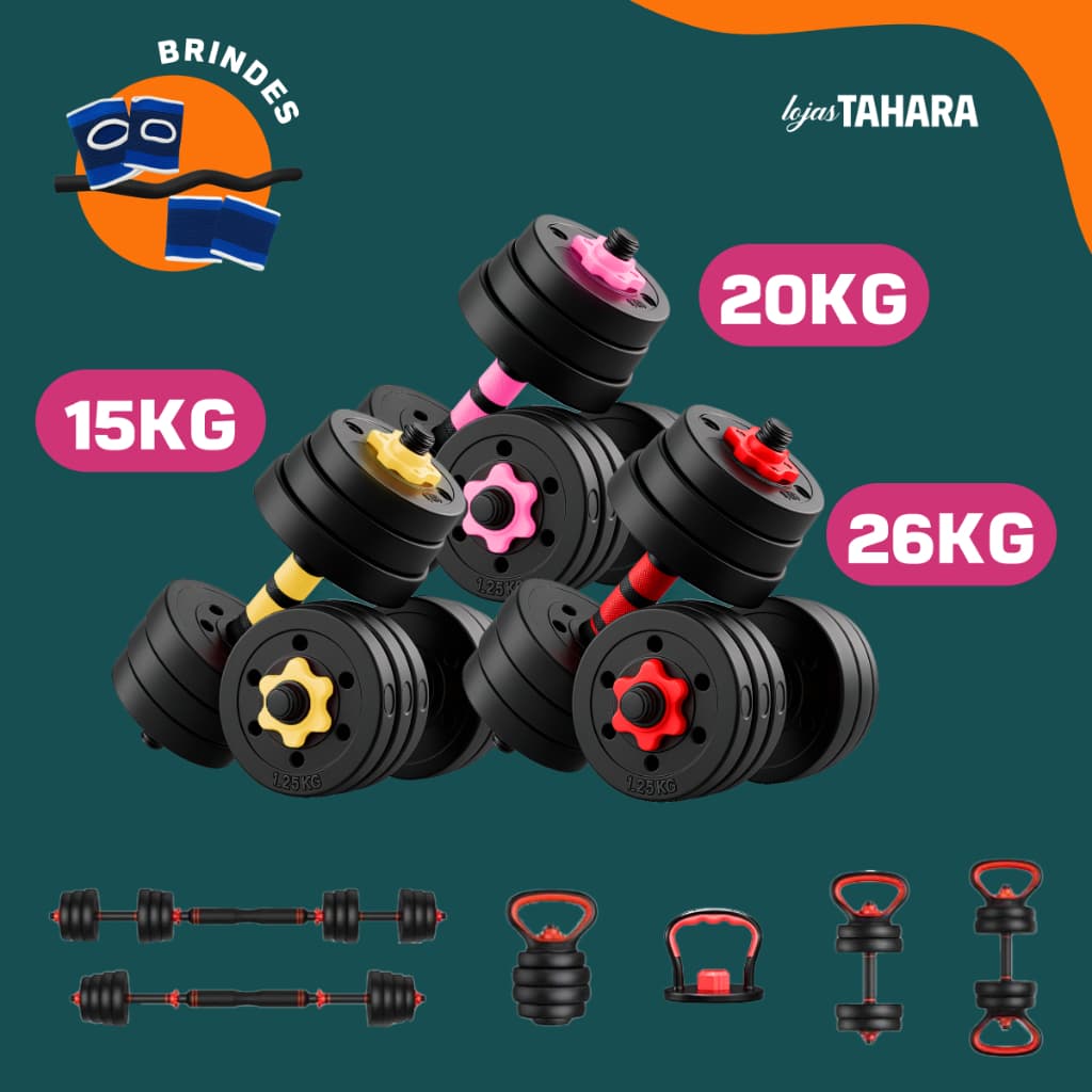 【15KG/20KG/26KG】Kit Halteres 6 Em 1 15/20/26Kg Musculação  Ajustável Kettlebell Barra Anilha