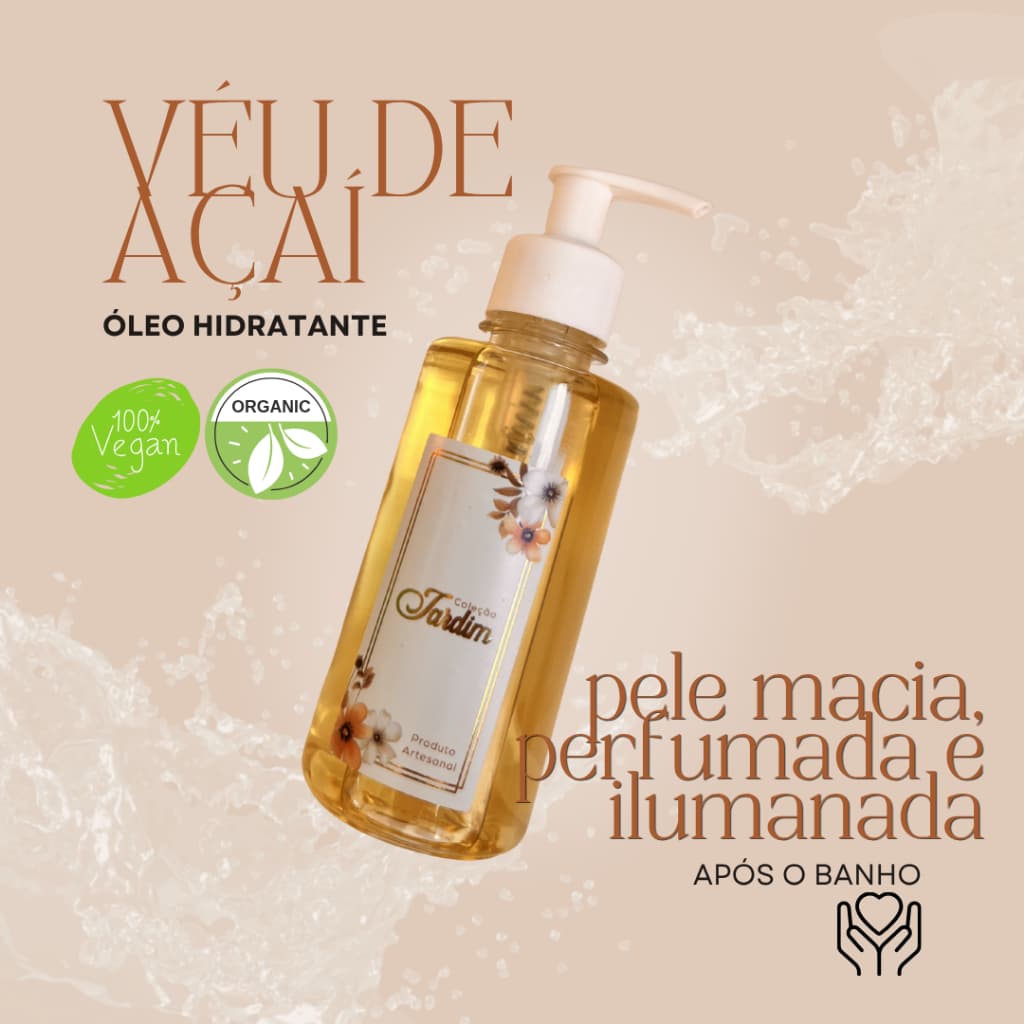 Óleo Sérum Hidratante Corporal Flor de laranjeira Véu de Açaí Artesanal com Óleo de Amêndoas Doces e Extrato de Açaí