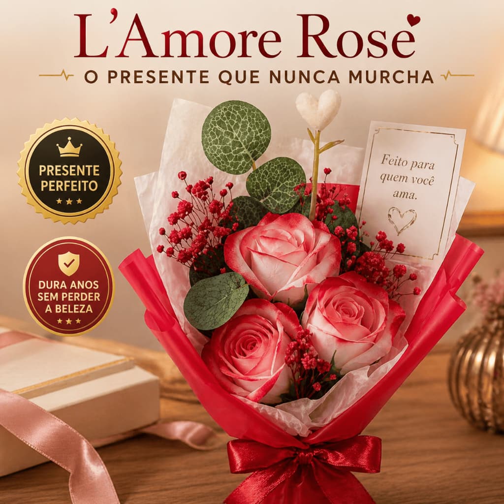 Buquê Decorativo com Rosa Artificial 24cm – Vermelha