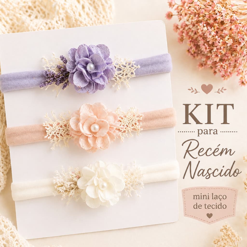 Kit 3 tiaras de flores  para bebê com mini flor delicados para recém nascido maternidade batizado
