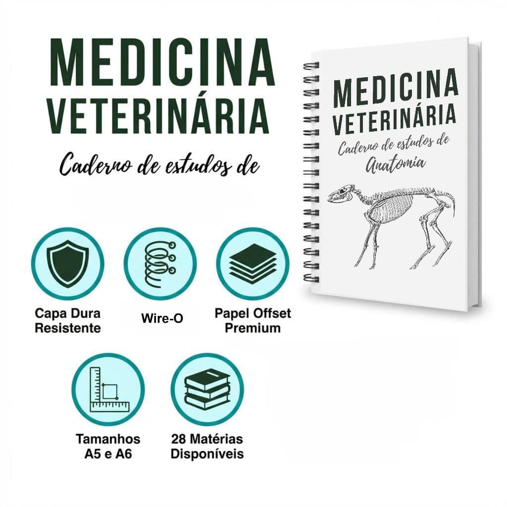 Caderno de Estudos Medicina Veterinária | Capa Dura | Wire-O | A5 e A6