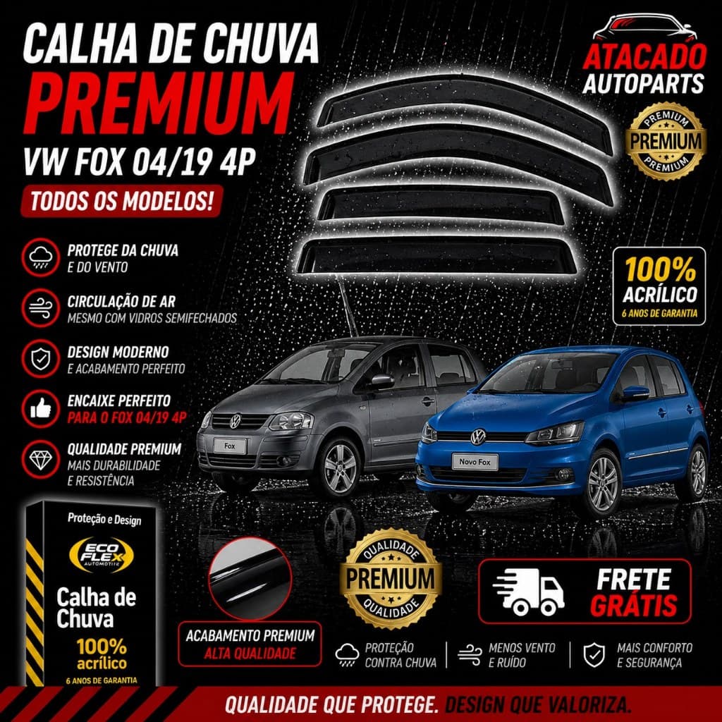 Calha De Chuva 4 Portas Fox 2004 2005 2006 2007 2008 2009 a 2019 Fume Original Ecoflex