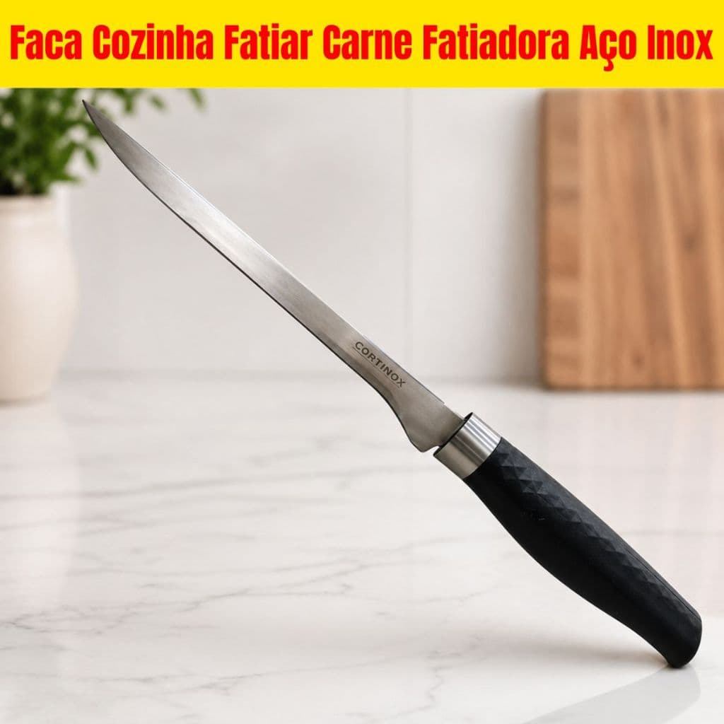Faca Cozinha Fatiar Carne Fatiadora Aço Inox Afiada 31cm
