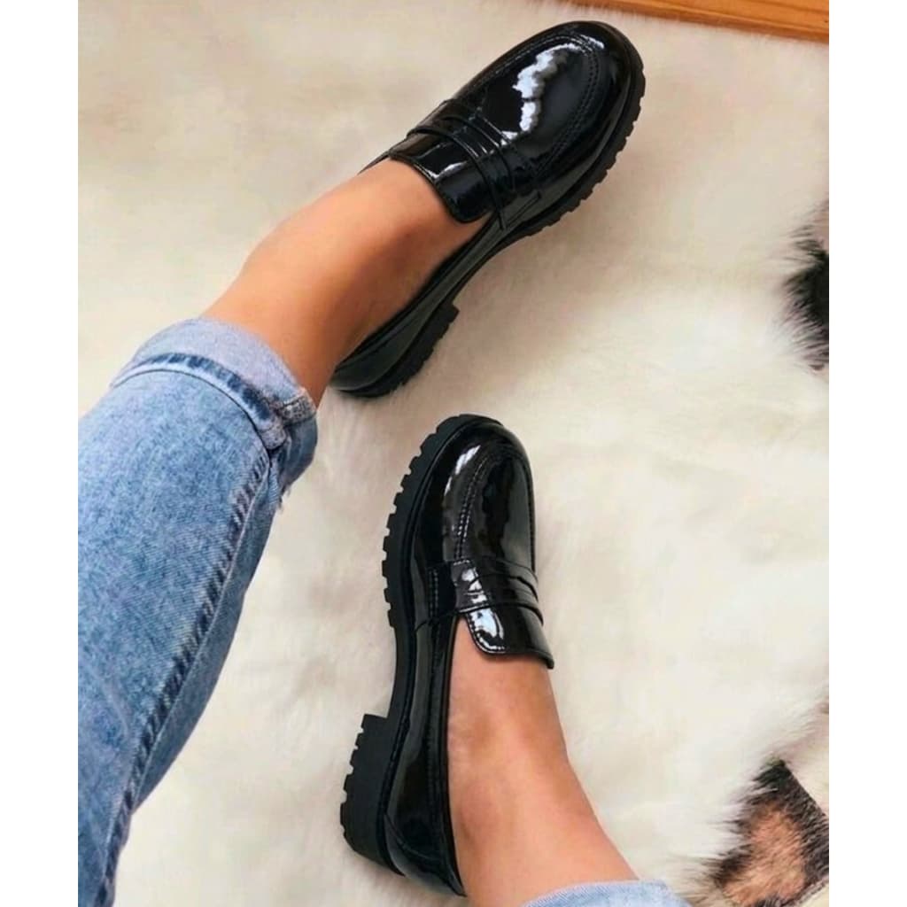 Sapato Feminino Mocassim Verniz Confortável Para o Dia a Dia
