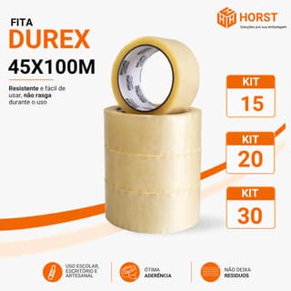 30 FITA ADESIVA DUREX LARGA PARA EMPACOTAMENTO 45MM X 100 METROS | KIT 15 - KIT 20 - KIT 30