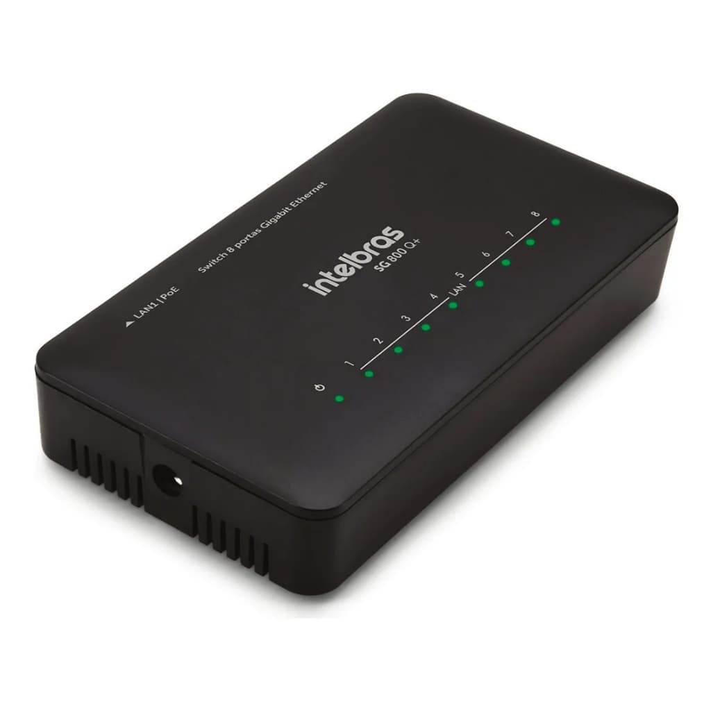 Switch 8 Portas Gigabit Intelbras SG800 Q+ 10/100/1000 Plug Play QoS SKD IEEE 802 Conexão estável