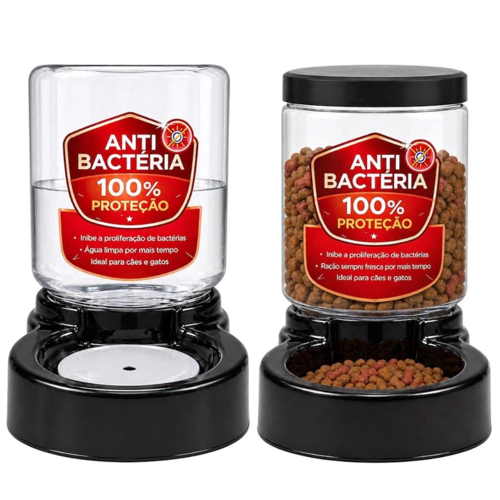 Kit Comedouro Bebedouro 3 Litros Cachorro Gato Pets Automático