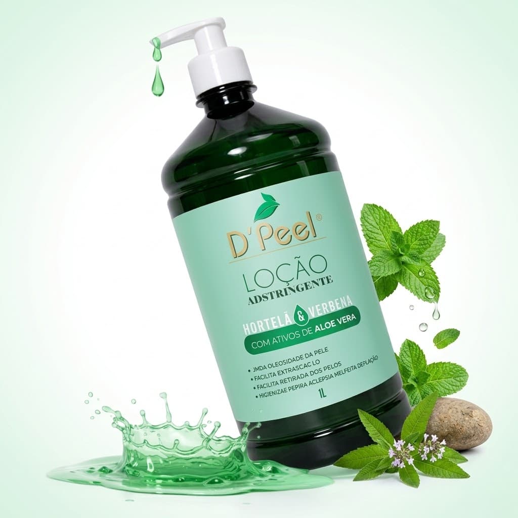 Pré Depilatório D'Peel 1L Loção Adstringente Hortelã Verbena Limpa, Refresca e Prepara a Pele para Cera Quente e Fria