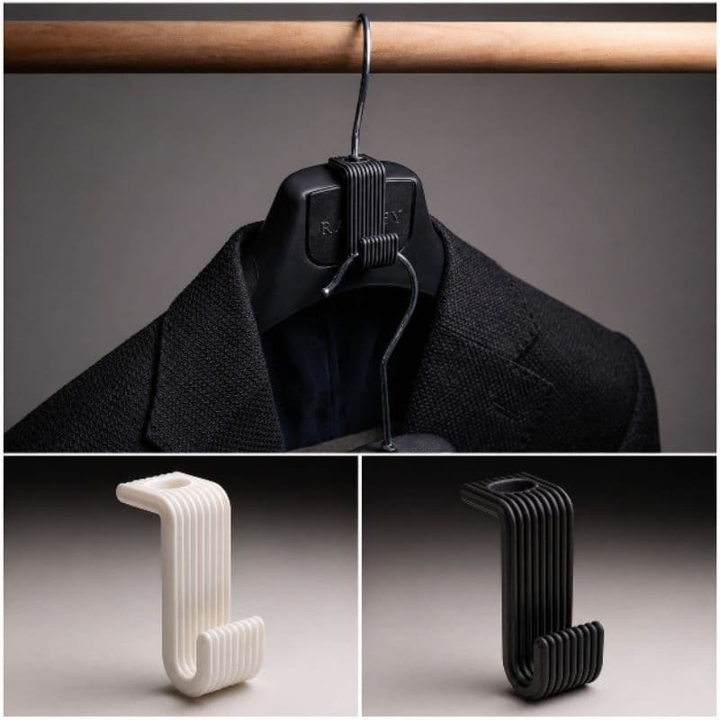 Conector de Cabide Organizador Vertical com Fita Dupla Face Economia de Espaço Kit Preto e Branco
