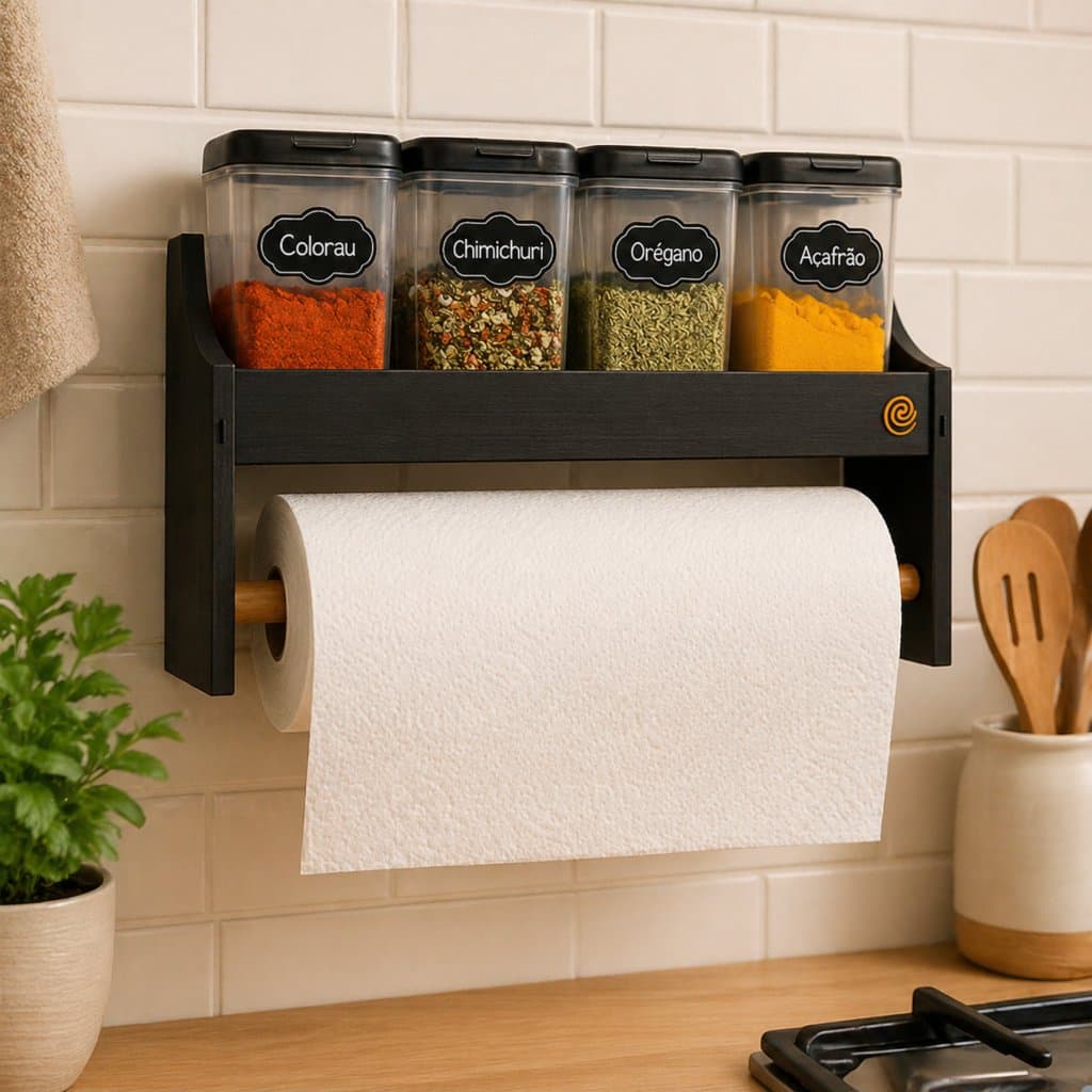 Porta Tempero e Papel Toalha De Parede Multiuso 27x15cm Organizadores De Cozinha Envio Full