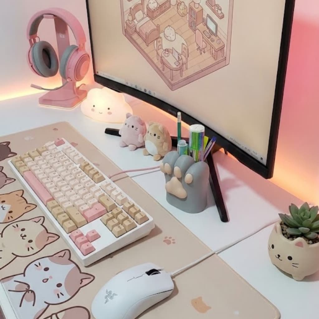 Porta Canetas Pata de Gato Organizador de Mesa Kawaii Decorativo