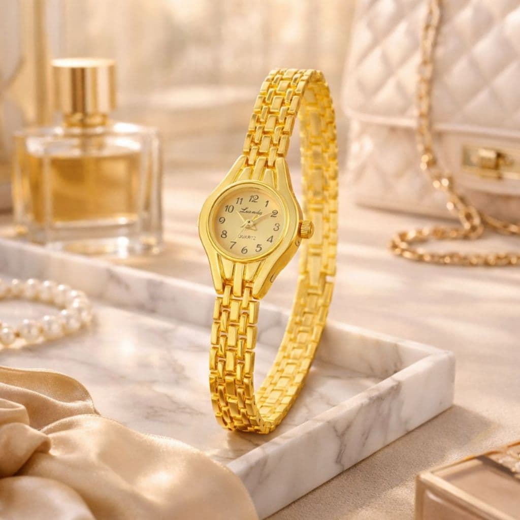 Relogio Feminino Dourado Luxo Elegante Pulseira Metal Quartzo Casual Delicado