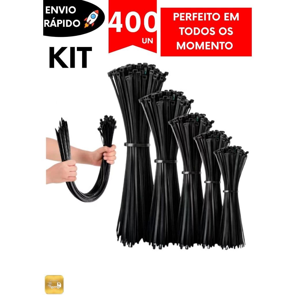 Kit Abraçadeiras Nylon 15CM Enforca Gato Preto Forte Lacre Plastico Resistente Organizador Fios Cabos Multiuso Eficiente