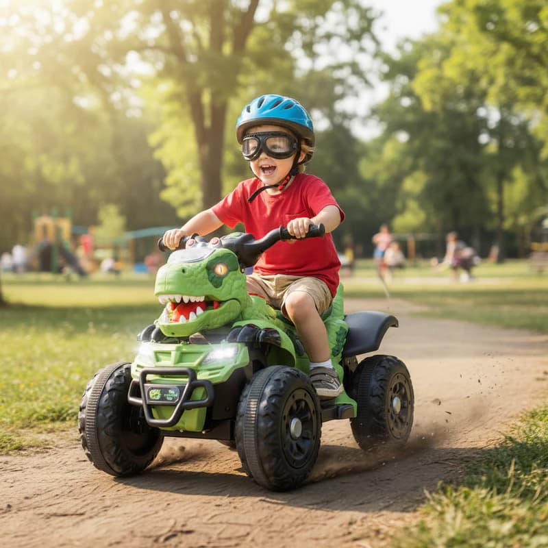 Quadriciclo Elétrico Infantil Potente 6 Volts Tema Dinossauro Rex Verde Aventura Seguro Diversão