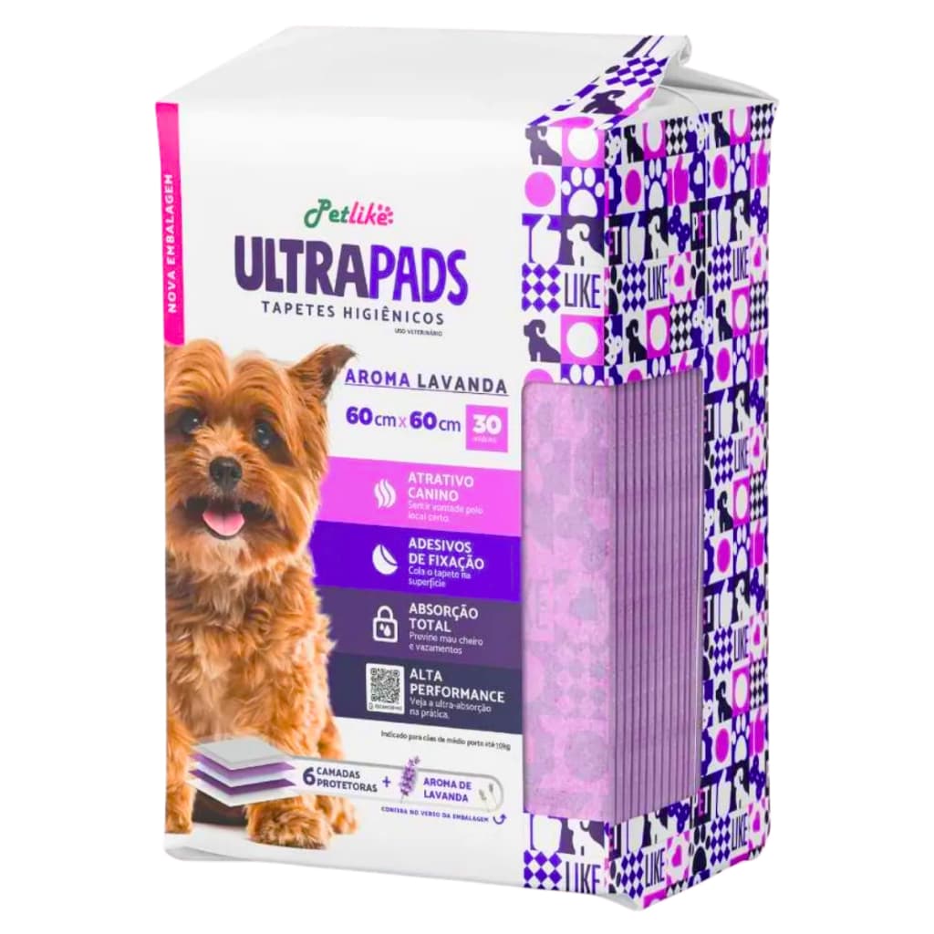 Tapete Higiênico Descartável Alta Absorção Premium Lavanda para Cachorro Ultrapads 60cm x 60cm 30 Un