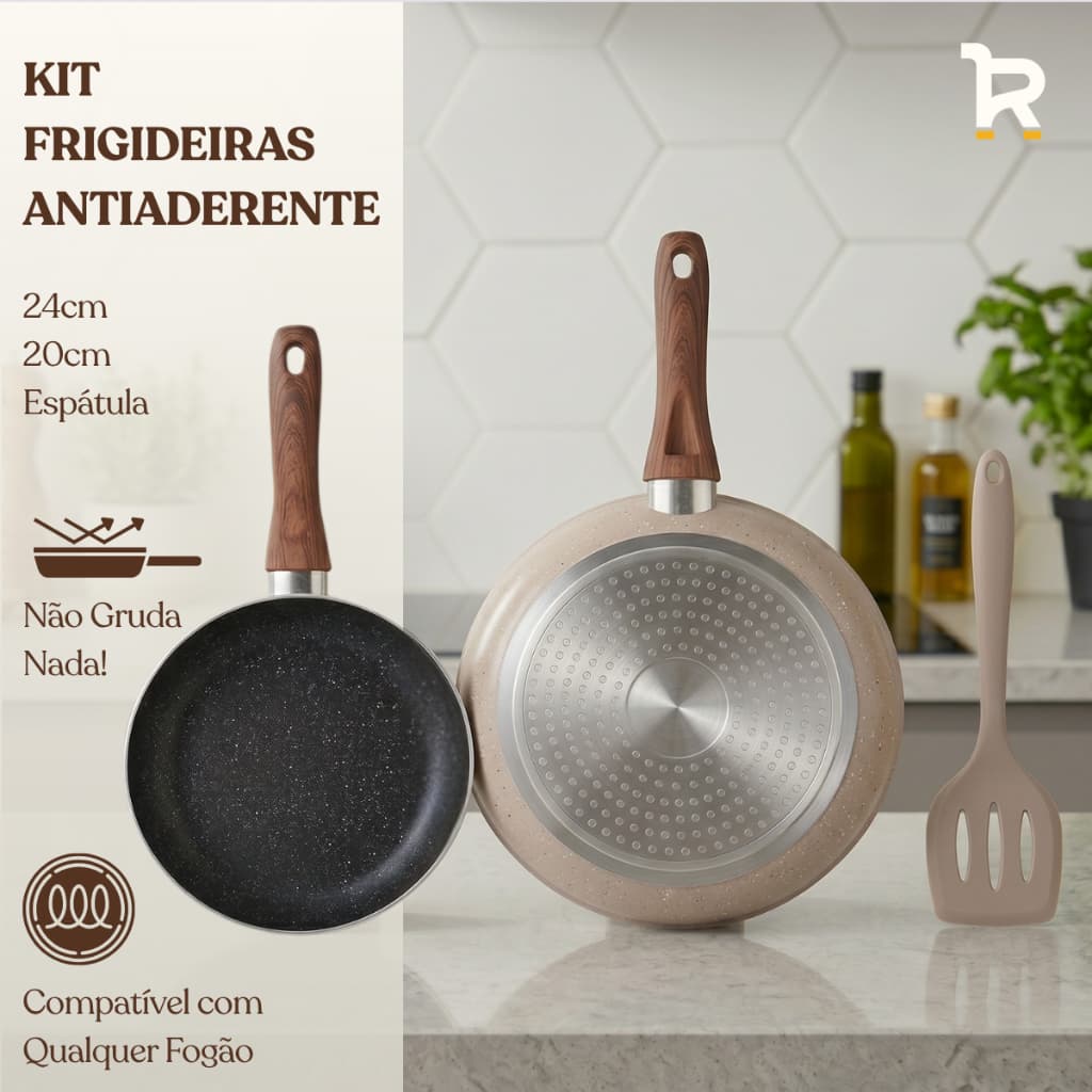Kit Frigideira Antiaderente Cerâmica Frigideiras Indução 3 em 1 Frigideiras Cerâmica de Indução