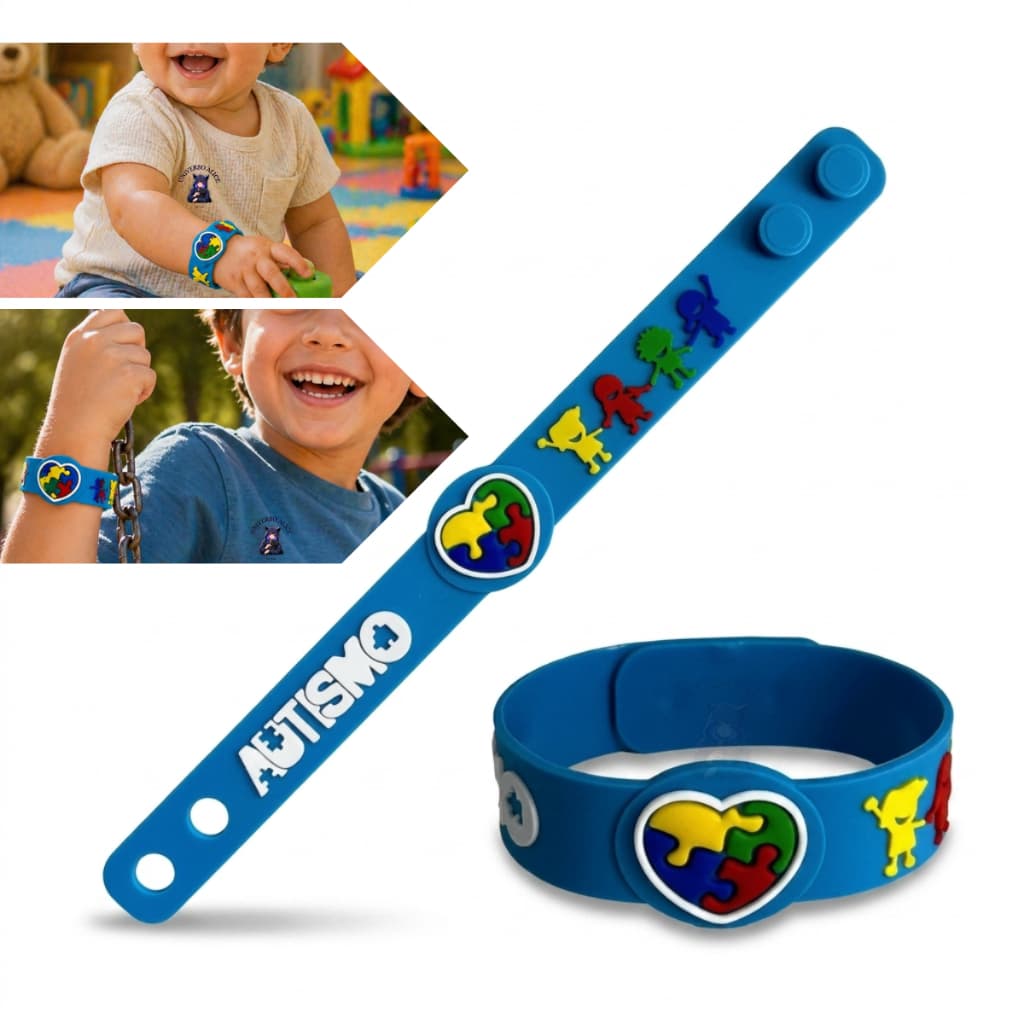 Pulseira Infantil Bebê Identifição Autismo Silicone Ajustável Quebra-Cabeça
