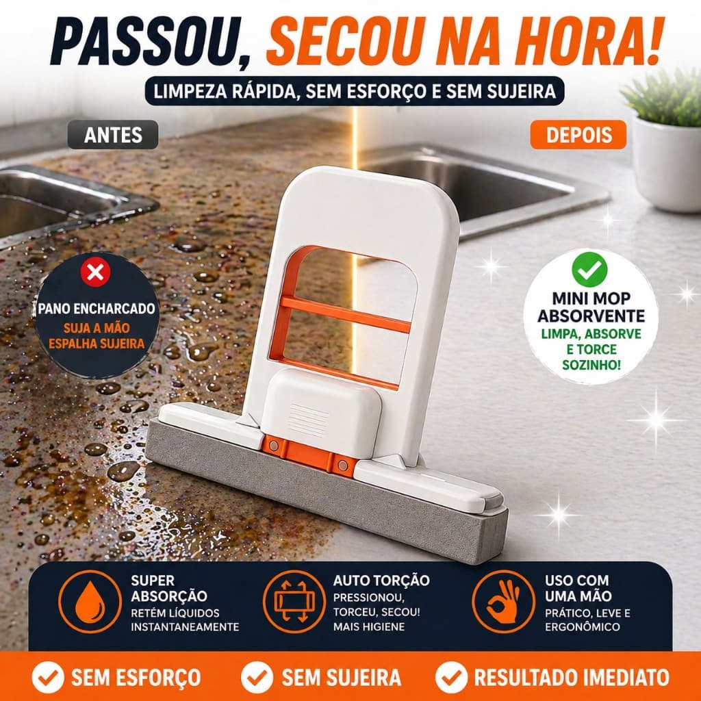 Rodo Mini Mop Absorvente Portátil Esponja PVA para Pia Bancada Cozinha Limpeza Rápida