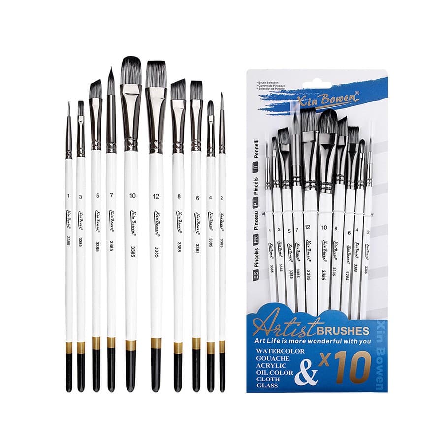 Conjunto De Pincéis Pintura Profissional ,10Peças ,Cerdas De Nylon Para Acrílico , Óleo , Aquarela