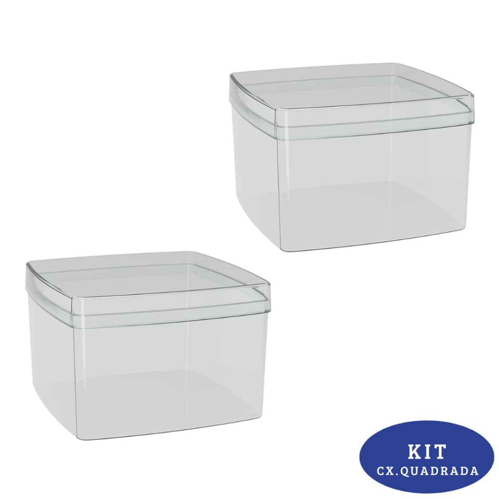 Kit 2 Caixas Organizadoras Quadradas Com Tampa Transparente Multiuso