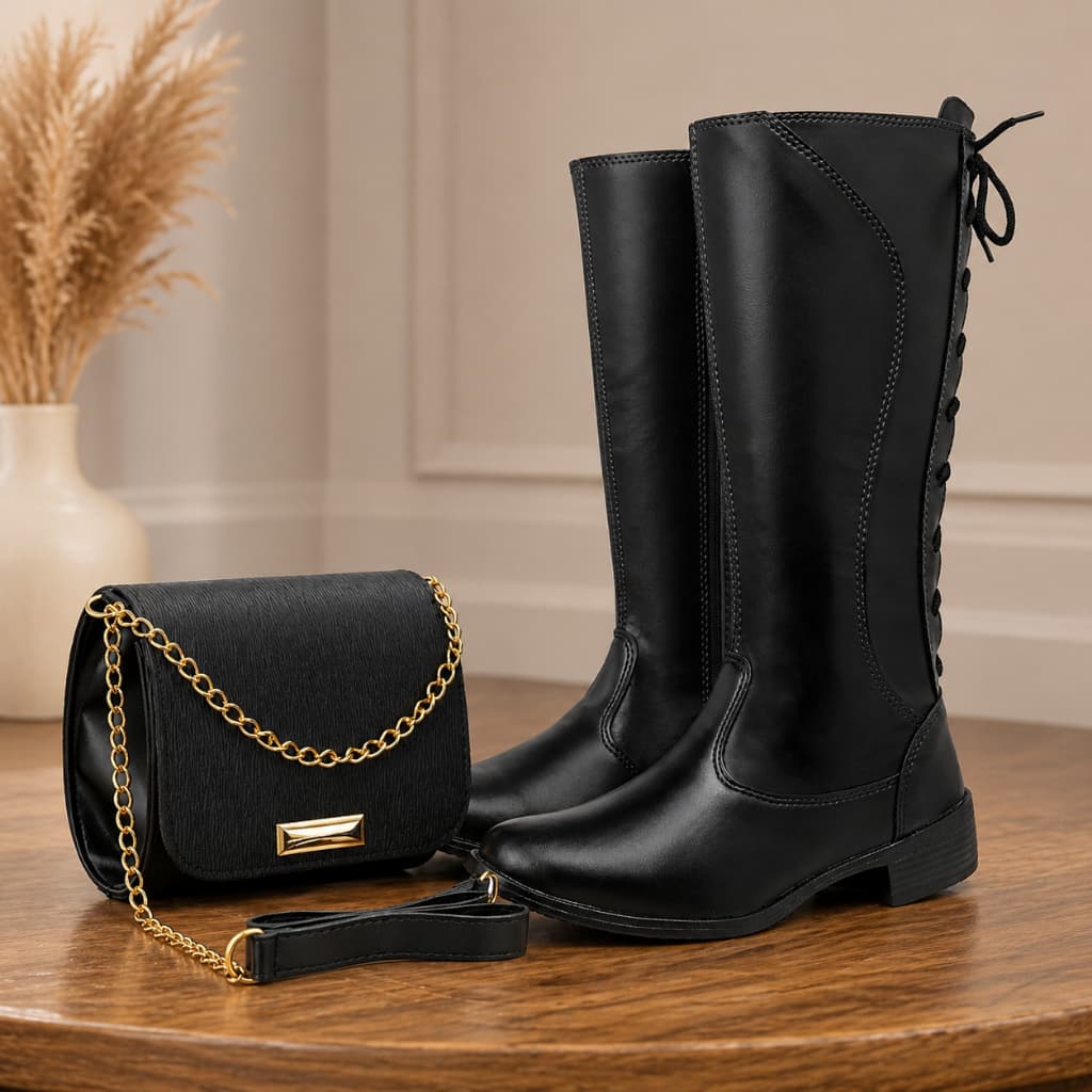 KIT FEMININO ELEGANTE – BOTA CANO ALTO + BOLSA TRANSVERSAL