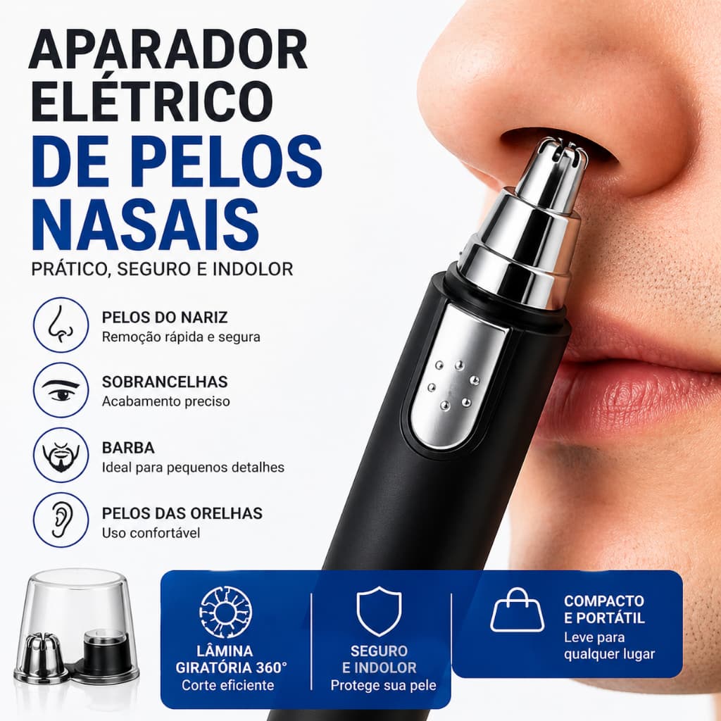 Aparador de Pelos Nasais Elétrico Portátil Seguro USB Multifuncional Nariz