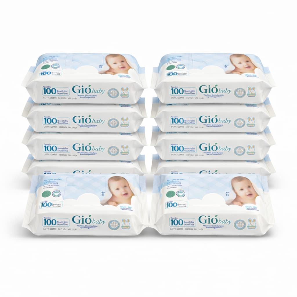 Kit 10 Lenços Umedecidos Gió Baby 100 Folhas 98% Água Lenço Umedecido