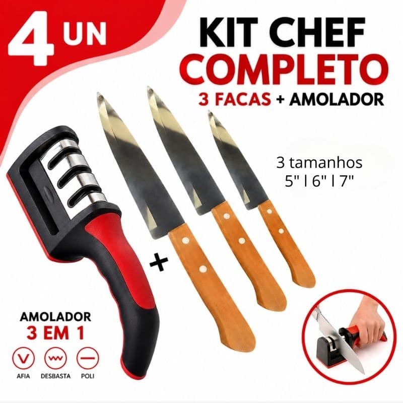 Kit Facas 5 6 7 Polegadas + Afiador 3 em 1 Amolador 3 Estágios