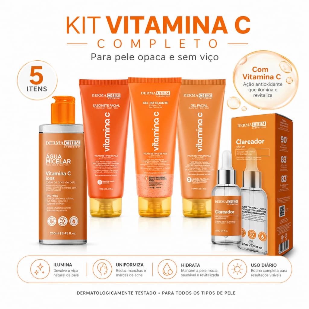 Kit skincare limpeza de pele clareador vitamina c