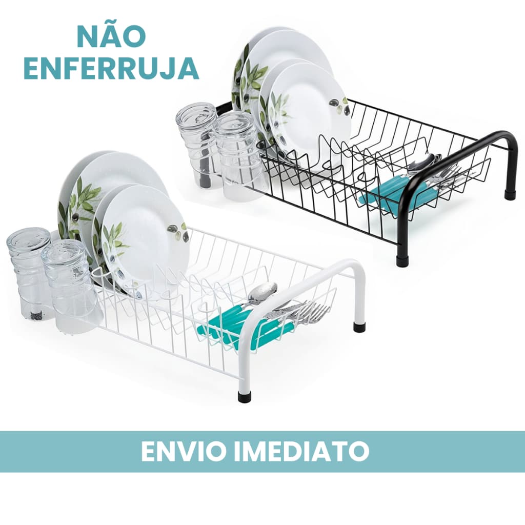 Escorredor De Pratos Grande Porta Copos Cozinha Cromado Preto Branco