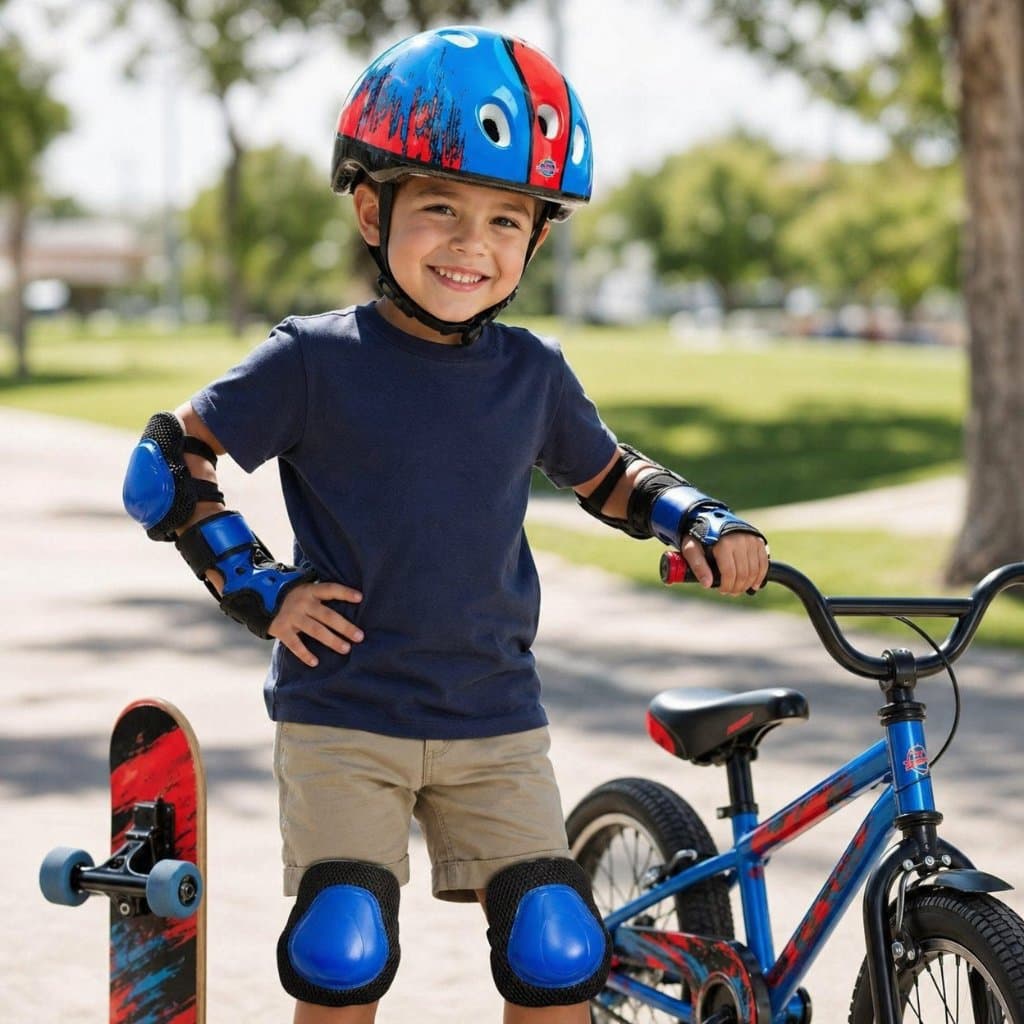 Kit Proteção e capacete Infantil Completo 7 peças segurança bicicleta patins skate