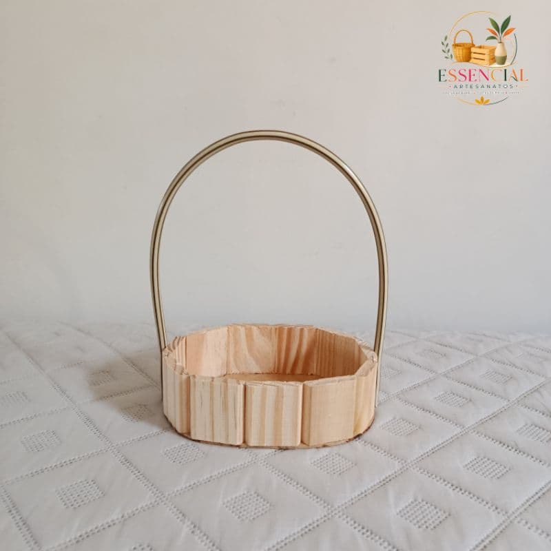 Kit 10 Cestas de Madeira de Pinus 18 CM Oval Com alça Para Lembranças,Decoraçoes,Dia das Mães,Pais e Namorados