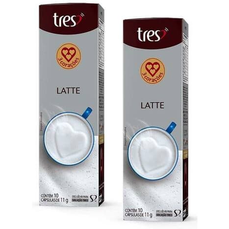 Kit com 20 Cápsulas de Latte TRES 3 Corações de espuma cremosa Leite em Cápsula