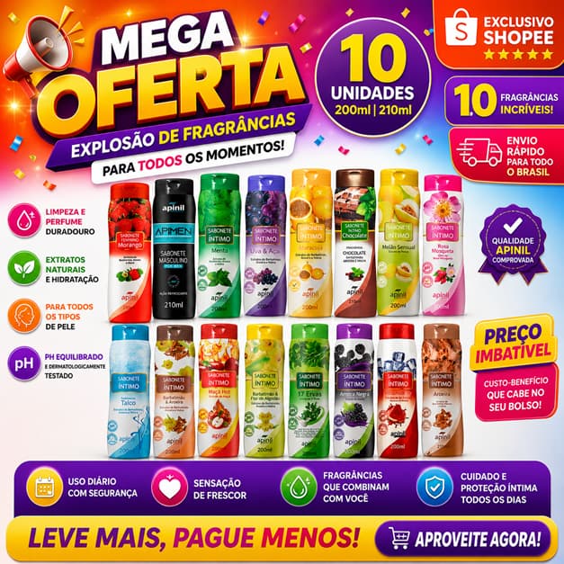 🔥 KIT 10 UNID SABONETE ÍNTIMO APINIL – FRAGRÂNCIAS SORTIDAS 🔥
