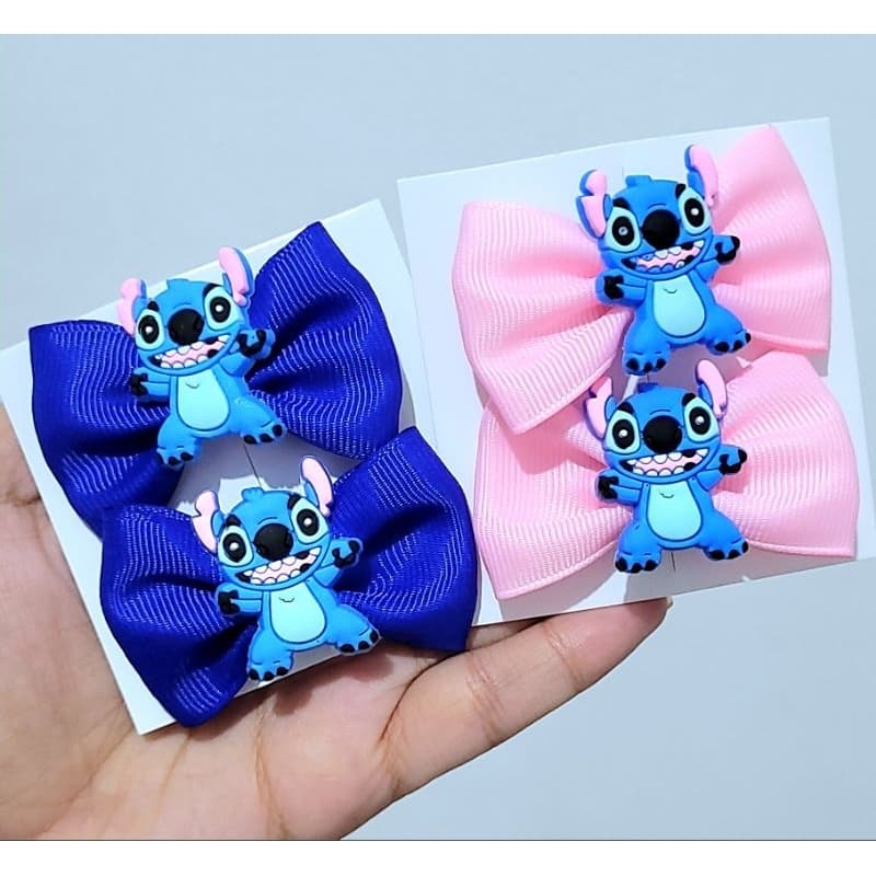 2 Pares (4 laços) Laço Stitch, modelo gravata, laço de cabelo infantil, laço stitch, presilha bico de pato