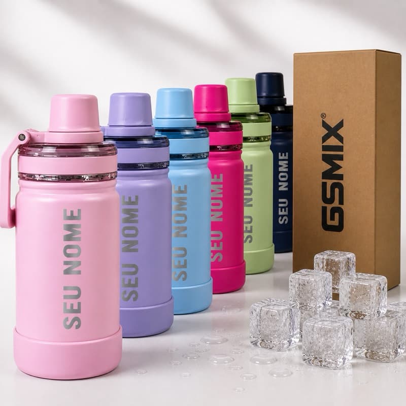 Garrafa Termica Personalizada Inox Água 350ml Seu Nome Logo Com Canudo Infantil Volta as Aulas