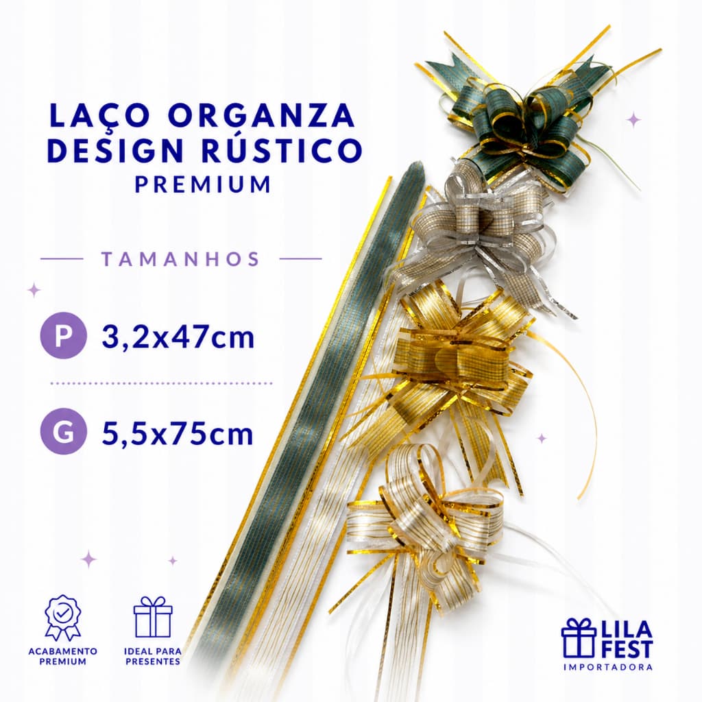 Laço Organza Rústico Kit 100-300Unid Fita Embalagem Presente Pronto Lacinho Fácil Luxo Atacado