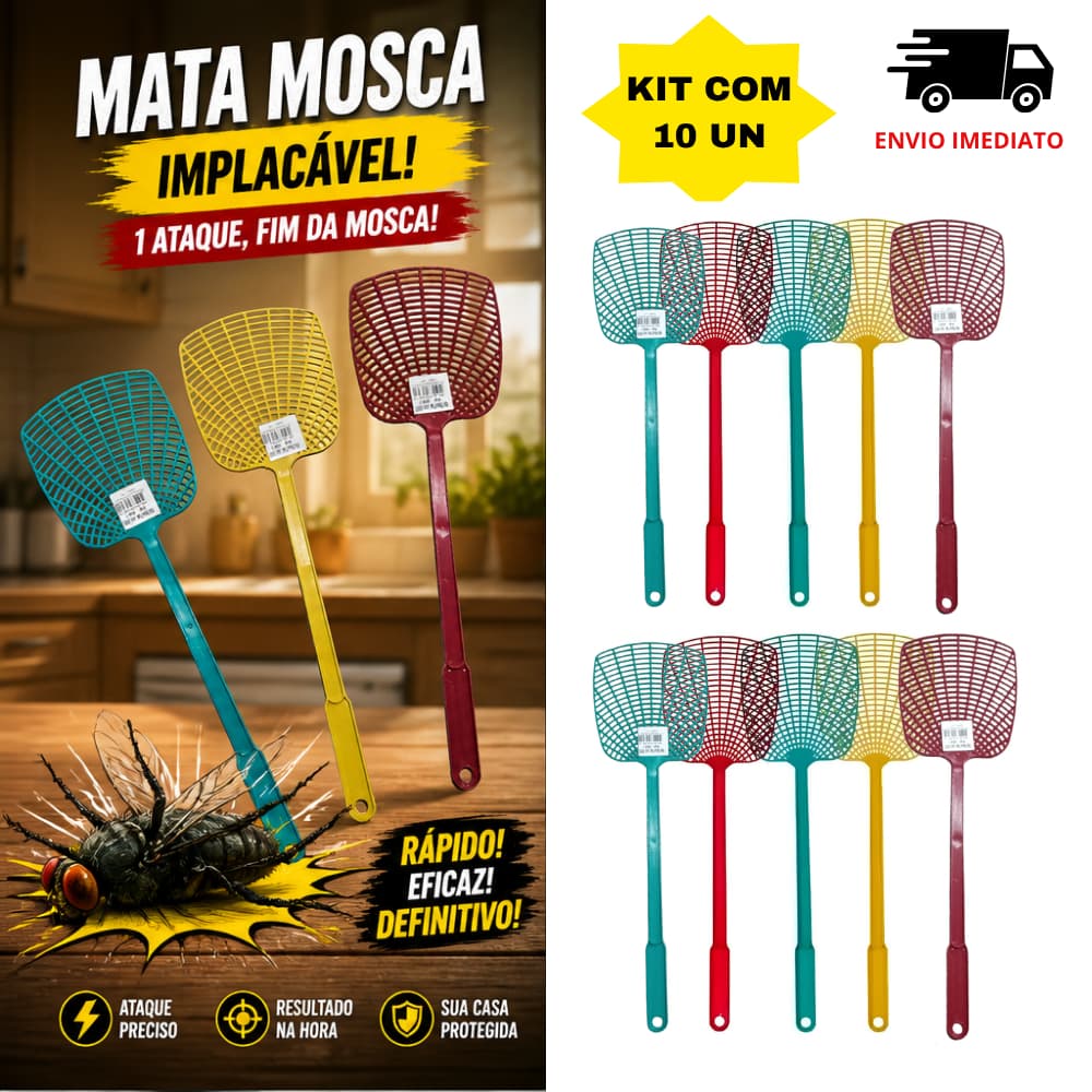 Raquete Mata Mosquito em Plástico Colorido – Kits com 3, 5 ou 10 Unidades (Cores Variadas)