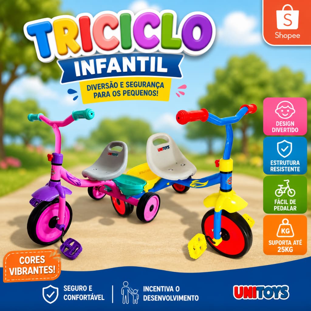 Triciclo Infantil Multiuso Pedal Regulavel Seguro Confortavel Estavel Divertido